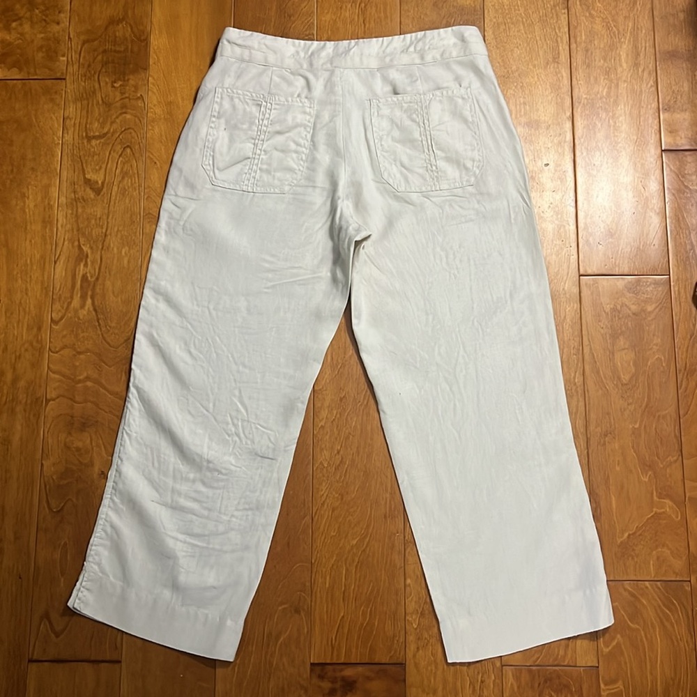 Old Navy Linen Blend Capri Pants Size 6 Cream Cropped Resort Coastal Preppy - Picture 9 of 11